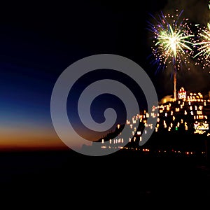 Nativity scene opening with fireworks - Manarola, Cinque Terre, Italy. photo