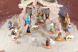 Nativity scene with provencal Christmas crib figures