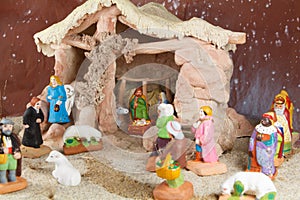 Nativity scene with provencal Christmas crib figures