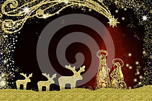 Nativity Scene and reindeer Christmas card