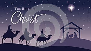 Nativity scene - silhouette Jesus in manger, wisemen and Bethlehem star