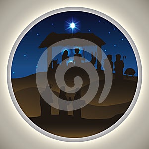 Nativity Scene Silhouettes in a Beauty Landscape, Vector Illustration