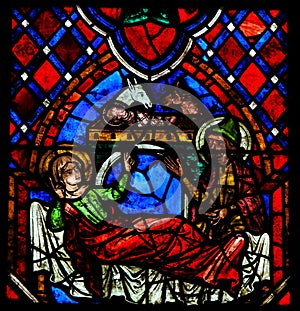 Nativity Scene Stained Glass in Tours Cathedral