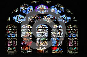 Nativity Scene, stained glass window in Saint Eustache church, Paris