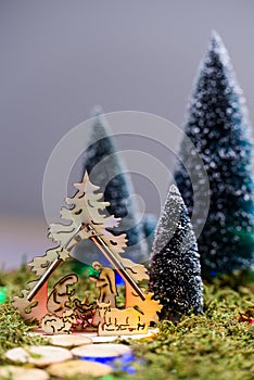 Nativity scene and trees in the presepio