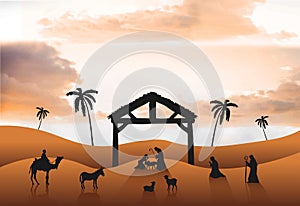 Nativity scene vector in desert