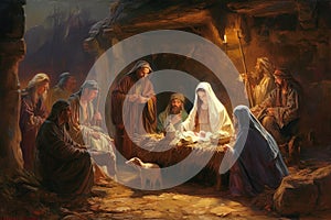 Nativity scene vertep, religious concept, Star of Bethlehem. Birth of the Son of God, Jesus Christ, the Virgin Mary