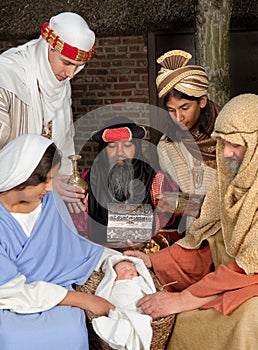Nativity scene with wisemen
