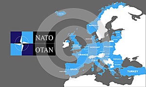 Nato europe map with logo nato blue