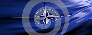 NATO flag, North Atlantic Treaty Organization sign symbol waving texture background. 3d illustration