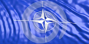 NATO flag, North Atlantic Treaty Organization sign symbol waving texture background. 3d illustration