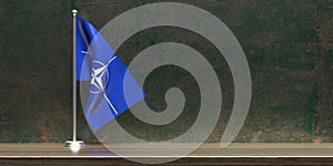 NATO flag, North Atlantic Treaty Organization sign symbol on wooden background. 3d illustration