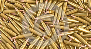 Nato machine gun ammunition cartridges lying on a pile
