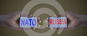 Nato and russia  hold in hands-  concept for ukraine invasion, war, cold war