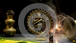 Natraj god statue figure with diya and smoke