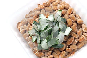 Natto, fermented soybeans with welsh onion