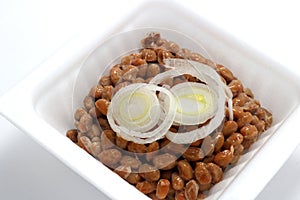 Natto, fermented soybeans with welsh onion