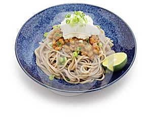 Natto  soba buckwheat noodles with fermented soybeans , Japanese food