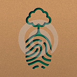 Natue paper cut concept of finger print with tree