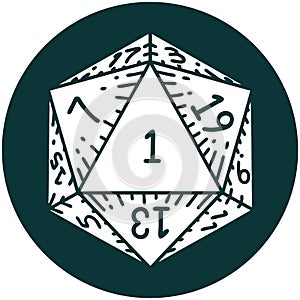 natural 1 D20 dice roll icon