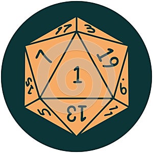 natural 1 D20 dice roll icon