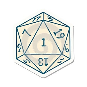 natural 1 D20 dice roll sticker