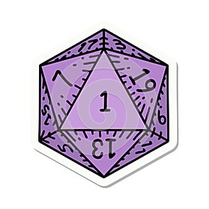 natural 1 D20 dice roll sticker