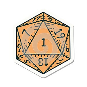 natural 1 D20 dice roll sticker