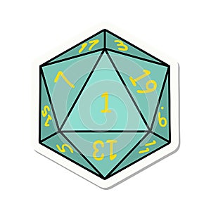 natural 1 D20 dice roll sticker