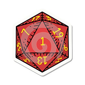 natural 1 D20 dice roll sticker