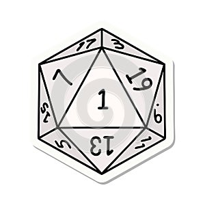 natural 1 D20 dice roll sticker