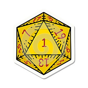 natural 1 D20 dice roll sticker