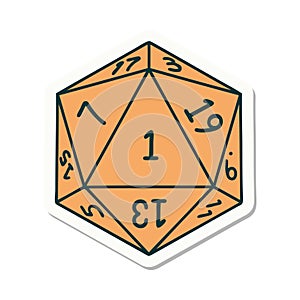 natural 1 D20 dice roll sticker