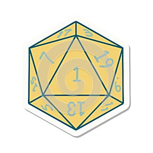 natural 1 D20 dice roll sticker