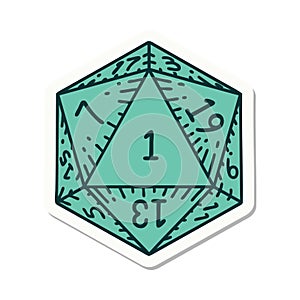 natural 1 D20 dice roll sticker