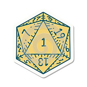 natural 1 D20 dice roll sticker