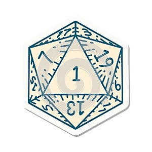 natural 1 D20 dice roll sticker