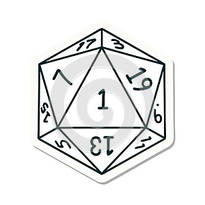 natural 1 D20 dice roll sticker