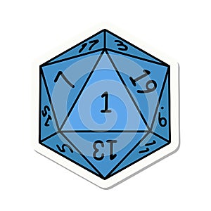 natural 1 D20 dice roll sticker