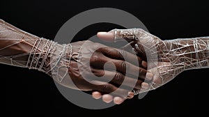 Natural anatomy, high detailed handshake of business partners, success of investment, african and american shaking hands, Working