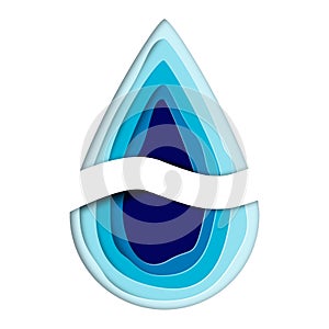 Natural aqua - water drop logo design template. Vector abstract waterdrop with splash paper cut style logotype. Save water.