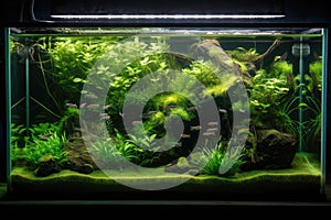 natural aquarium with variety of aquatic plants and seagrasses