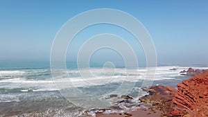 Natural arch on Legzira beach, Atlantic coast in Morocco, Africa, 4k