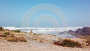 Natural arch on Legzira beach, Atlantic coast in Morocco, Africa, 4k