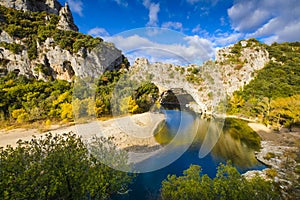 Natural arch over the river at Pont d`Arc in Ardeche