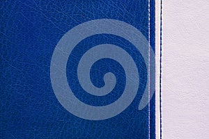 Blue and white leather with decorative seam texture background