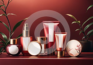Natural asian traditional cosmetic products mockup