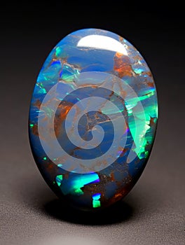 Natural Australian precious black matrix opal. Multi color flashes cabochon polished gemstone setting for jewelry making