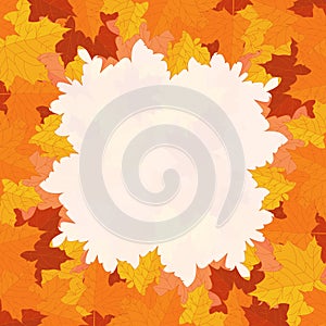 Natural background for autumn concept, frame with fallen leaves in warm colours