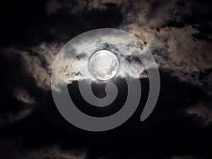 Natural background with full moon and stormy clouds in black and white